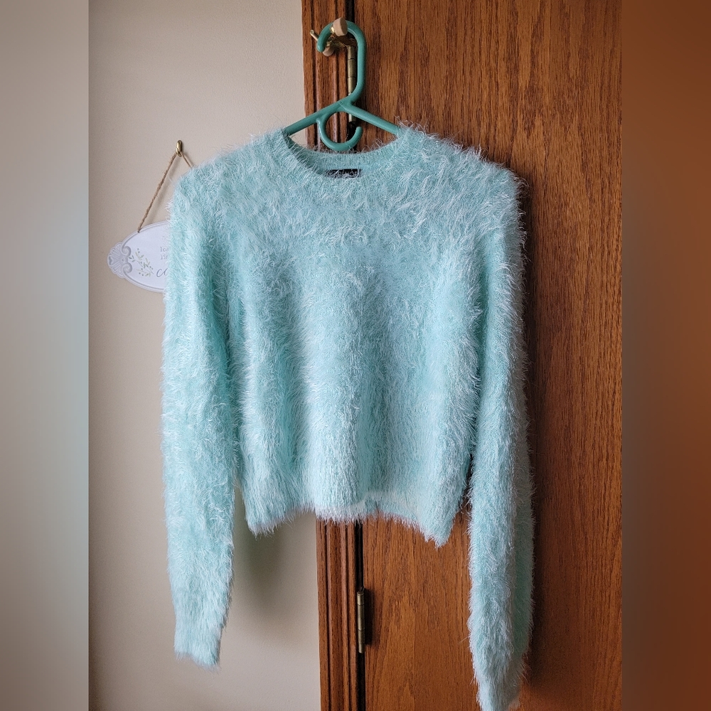 Topshop Fluffy Ice Blue Sweater, Sz M